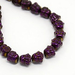 Purple Plated Electroplate Non-magnetic Synthetic Hematite Beads Strands, Buddha, Purple Plated, 8x8x7mm, Hole: 1mm, about 51pcs/strand, 15.7 inch