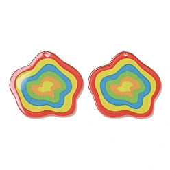 Colorful Opaque Acrylic Pendants, Flower, Colorful, 37x40x2mm, Hole: 1.6mm