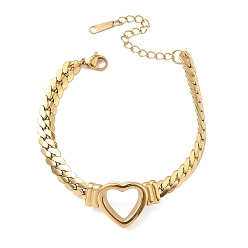 Золотой 304 из нержавеющей стали сердце ссылка браслеты, браслеты-цепочки «Панцер» для женщин, золотые, 6.22~6.42 дюйм (15.8~16.3 см)