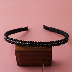 Black Elegant Glass Beaded Hair Bands, Hair Accessories for Women Girls, Black, 120x10mm