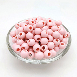 Pink Непрозрачные акриловые бусины, бусины с большим отверстием, круглые, розовые, 10 мм, отверстие : 4.6 мм, о: 1200 шт / 500 г