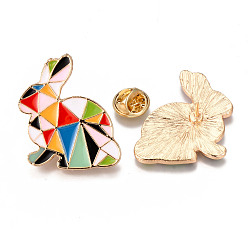Colorful Alloy Enamel Brooches, Enamel Pin, with Brass Butterfly Clutches, Rabbit, Light Gold, Cadmium Free & Nickel Free & Lead Free, Colorful, 34x27x2mm, Pin: 1mm