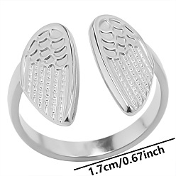 Stainless Steel Color 304 Stainless Steel Wing Open Cuff Ring for Women, Stainless Steel Color, Inner Diameter: 17mm