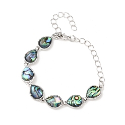 Teardrop Браслеты из латунных ракушек-абалонов, стойки покрытие, слеза, 6-1/4 дюйм (16 см), ссылка: 15.5x9.5x3~3.5 mm