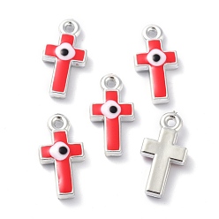 Red CCB Plastic Enamel Pendants, Cross with Evil Eye, Red, 21.5x11x4mm, Hole: 1.6mm