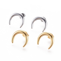 Mixed Color 304 Stainless Steel Stud Earrings, Hypoallergenic Earrings, with Ear Nuts, Crescent Moon/Double Horn, Mixed Color, 14.5x12.5x1.5mm, Pin: 0.6mm, 6pairs/card