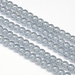 Gris Clair Cristal plaquent perles rondes de fils de verre, couleur arc-en-plaqué, gris clair, 6mm, Trou: 1mm, Environ 69 pcs/chapelet, 16.1 pouce