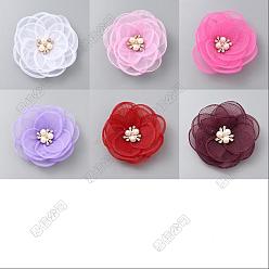 (52) Непрозрачная лаванда 12 шт 6 цвета полиэстер украшения аксессуары, с пластиковой имитацией жемчуга и стразами, швейные украшения, 3d камелия, разноцветные, 70x21 мм, 2 шт / цвет