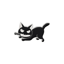XZ3178 Playful Black Cat Brooch with Knife in Mouth - Unique Cartoon Style Jewelry Accessory