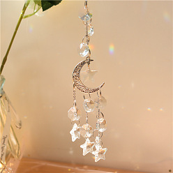 Clear Quartz Crystal Big Pendant Decorations, Hanging Sun Catchers, Moon, Clear, 30cm