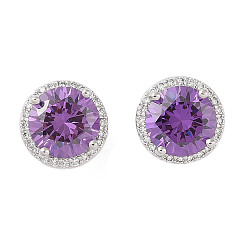 Средний Фиолетовый Серьги из латуни с микропаве и цирконием в стойке, долговечный, карат круглой формы, средне фиолетовый, 10 мм