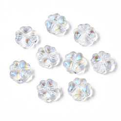 Clear AB Transparent Glass Beads, AB Color Plated, Clover, Clear AB, 10x10x5mm, Hole: 1mm