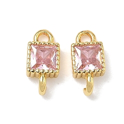 Фламинго Латунные подвески-коннекторы с квадратными фианитами, инкрустированные кубическим цирконием, золотые, стойки покрытие, без кадмия и без свинца, долговечный, фламинго, 10.5x5x2.5 мм, отверстия : 1.5 mm и 1.8 мм