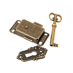 Antique Bronze Vintage Alloy Surface Mounted Cabinet Lock Kit Sets, with Keys, for Dresser, Drawer, Door, Cupboard, Antique Bronze, Lock: 53x26mm 