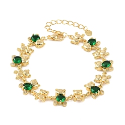 Зеленый Браслеты-цепочки с микропаве из кубических цирконий из латуни для женщин, со стеклом, стойки покрытие, долговечный, без свинца и без кадмия, реальный 18 k позолоченный, зелёные, 6-7/8 дюйм (17.5 см)