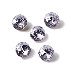 Alexandrite Eletroplated K9 Glass Rhinestone Cabochons, Pointed Back & Back Plated, Faceted, Flat Round, Alexandrite, 10x5mm