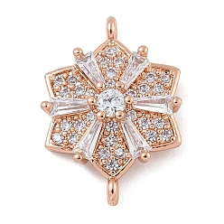 Розовое Золото Стойка покрытие латунь прозрачный кубический цирконий цветок соединительные подвески, долговечный, без свинца и без кадмия, розовое золото , 19.5x13.5x4 мм, отверстие : 1 мм