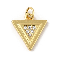 Clear Rack Plating Brass Micro Pave Cubic Zirconia Pendants, Cadmium Free & Lead Free, Long-Lasting Plated, Real 18K Gold Plated, Triangle, Clear, 15.5x14.5x2mm, Hole: 3.2mm