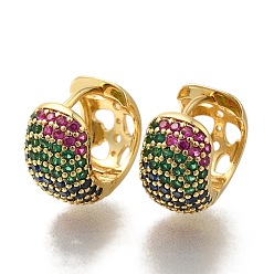 (52) Непрозрачная лаванда Серьги-кольца из латуни с микропаве из кубического циркония, долговечный, без свинца и без кадмия, реальный 18 k позолоченный, разноцветные, 16.5x9.5 мм