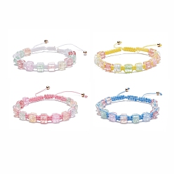 Mixed Color Candy Color Glass Cube Braided Bead Bracelet, Friendship Adjustable Bracelet for Women, Mixed Color, Inner Diameter: 2-1/8~3-3/4 inch(5.5~9.5cm)