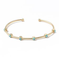 Turquoise Brass Cuff Bangles, Enamel Evil Eye Open Bangles for Women, Real 18K Gold Plated, Turquoise, Inner Diameter: 2-1/2 inch(6.5cm)