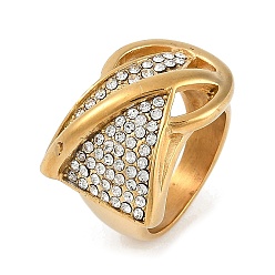 Золотой Ионное покрытие (ip) 304 кольца из нержавеющей стали со стразами, широкие кольца для женщин, золотые, 19x26 мм, размер США 12 (21.4 мм)