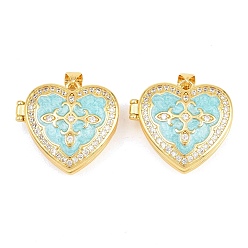 Зеленый Подвески латуни медальон, с эмалью и фианитом, без кадмия и без свинца, реальный 18 k позолоченный, стойки покрытие, долговечный, сердце прелести, зелёные, 22.5x24x9 мм, отверстие : 3x5 мм