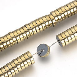 Light Gold Plated Electroplate Non-magnetic Synthetic Hematite Beads Spacers Strands, Heishi Beads, Flat Round/Disc, Light Gold Plated, 8x2mm, Hole: 1.5mm, about 179~180pcs/strand, 15.7 inch