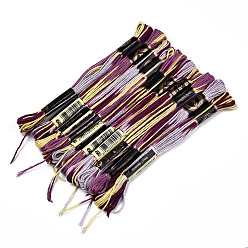 Purple 10 Skeins 6-Ply Polyester Embroidery Floss, Cross Stitch Threads, Segment Dyed, Purple, 0.5mm, about 8.75 Yards(8m)/skein