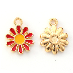 Red Alloy Enamel Charms, Flower, Light Gold, Red, 14x12x2mm, Hole: 1.6mm