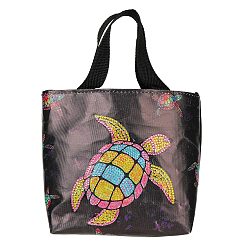Turtle DIY Diamond Painting Handbag Kits, including Rectangle Bag, Acrylic Rhinestones, Diamond Sticky Pen, Tray Plate and Glue Clay, Sea Turtle Pattern, Bag: 180x180mm