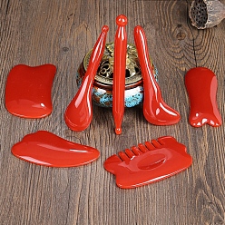 Красный Наборы украшений для массажа из смолы, массажные расчески, массажные палочки и скребки для гуа-ша, массажные инструменты, красные, упаковка: 200x180мм
