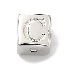 Letter C Латунные бусины, без кадмия и без свинца, долговечный, стойки покрытие, кубические, платина, буква С, 6x6x6 мм, отверстие : 1.8 мм