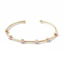 Pearl Pink Brass Cuff Bangles, Enamel Evil Eye Open Bangles for Women, Real 18K Gold Plated, Pearl Pink, Inner Diameter: 2-1/2 inch(6.5cm)