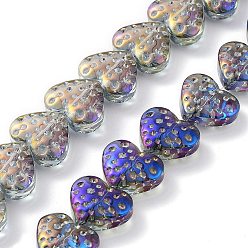 Purple Electroplate Transparent Glass Beads Strands, Heart, Purple, 15x13mm, Hole: 1.2mm, about 50pcs/strand, 25.59''(65cm)