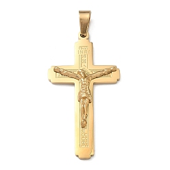 Золотой 304 из нержавеющей стали большие кулоны, подвески в виде креста-распятия, с 201 держателями для ледоруба из нержавеющей стали, ионное покрытие (ip), долговечный, золотые, 55.5x29.5x5.5 мм, отверстие : 8.5x5.5 мм
