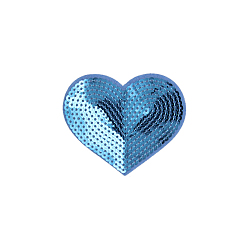 Light Blue Computerized Embroidery Cloth Iron on/Sew on Patches, Costume Accessories, Paillette Appliques, Heart, Light Blue, 71x84mm