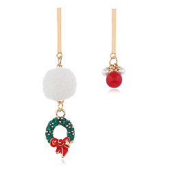 SD190 Christmas Pom-Pom Pendant Silver Needle Earrings Asymmetric Studs Snowman Drop Ear Jewelry