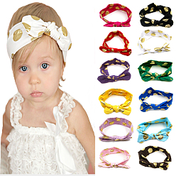 Mixed Color Cotton Elastic Baby Headbands for Girls, Hair Accessories, Bowknot, Mixed Color, 14.2 inch~14.96 inch(360~380mm)
