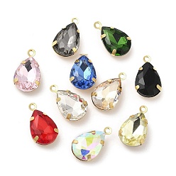 Mixed Color Faceted Glass Rhinestone Pendant, with Golden Tone Brass Finding, Teardrop Charm, Mixed Color, 17x10x5.5~6mm, Hole: 1.6mm