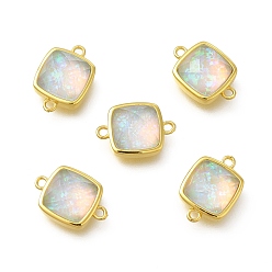 Golden Synthetic Opal Connector Charms, Square Links, with Brass Findings, Golden, 11.5x16.5x5.5mm, Hole: 1.5mm