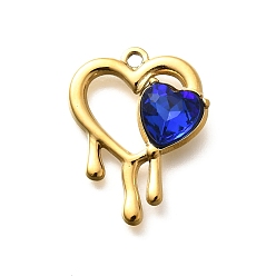 Сапфир 304 подвески из нержавеющей стали, со стразами, реальный 18 k позолоченный, ионное покрытие (ip), сердце, сапфир, 25.5x19.5x5.5 мм, отверстие : 2 мм