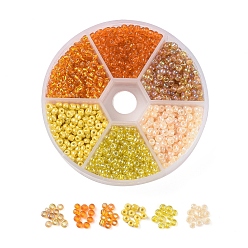 Yellow 8/0 Glass Seed Beads, Transparent Colours Rainbow & Transparent & Silver Lined & Opaque Colors Lustered &  Trans. Colours Lustered & Ceylon, Round, Yellow, 8/0, 3mm, Hole: 1mm, 60g/box, about 1330pcs/box
