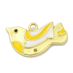 Желтый Подвески в виде птицы малиновка из латуни с эмалевым покрытием 18k, подвески для птиц с покрытием стойки, без свинца и без кадмия, желтые, 16x29x3.8 мм, отверстие : 2.4 мм