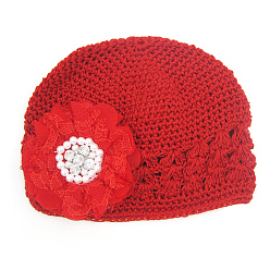 Red Handmade Crochet Baby Beanie Costume Photography Props, Flower, Red, 180mm
