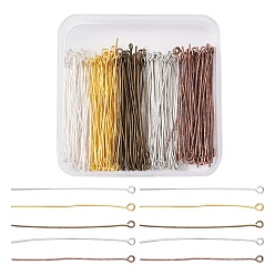 Mixed Color 200Pcs 5 Colors Brass Eye Pins, for Jewelry Making, Mixed Color, 21 Gauge, 50x0.7mm, Hole: 2mm, 40pcs/color 