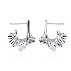 platinum color Irregular C-shaped Half-circle Stud Earrings with Volcanic Lava Geometric Design, Versatile and Elegant.