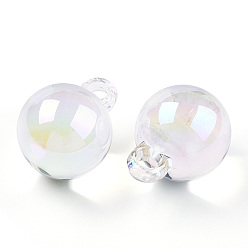Clear UV Plating Rainbow Iridescent Transparent Acrylic Pendants, Round, Clear, 21x16x16mm, Hole: 3.5mm