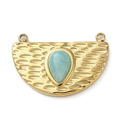Амазонит Вакуумное покрытие pvd 316 подвески из нержавеющей стали, с натуральным амазонитом, полукруглый, реальный 18 k позолоченный, 12.5x18x4 мм, отверстие : 1.2 мм
