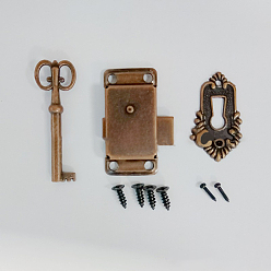Red Copper Vintage Alloy Surface Mounted Cabinet Lock Kit Sets, with Keys, for Dresser, Drawer, Door, Cupboard, Red Copper, Lock: 53x26mm 